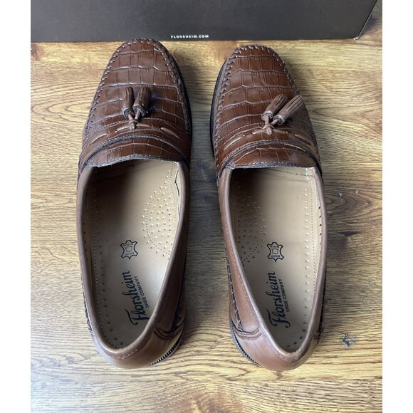 Florsheim Pisa Cognac 18469 Mens Size 10 D Croc Leather Tassel Loafer Shoes EUC main image 8
